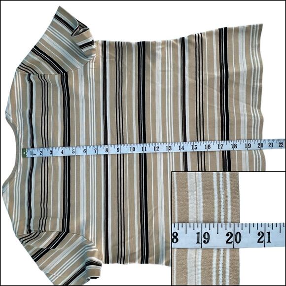 Croft & Barrow V-Neck Striped T-Shirt Top Medium Brown White Black Short Sleeves - Picture 10 of 10